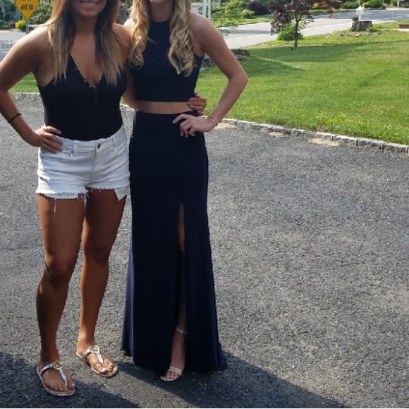 Sherri hill navy blue 2 piece prom dress 50784 - Picture 3 of 3